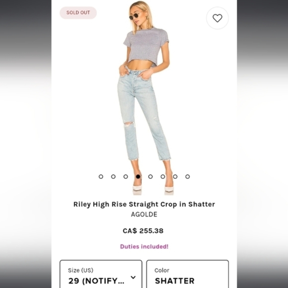 Agolde Riley high rise straight crop‎ jeans in Shatter color,29